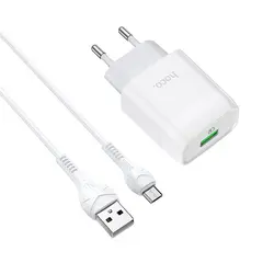 MR3_116020 Мережевий зарядний пристрій hoco c72q glorious qc3.0 18w 1usb, кабель micro білий 