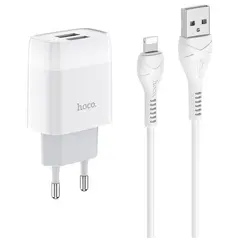 MR3_105369 Мережевий зарядний пристрій hoco c73a glorious 2.4a 2usb, кабель lightning білий HOCO