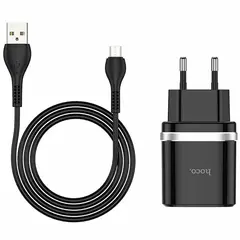 MR3_116018 Мережевий зарядний пристрій hoco c12q smart qc3.0 3a 18w 1usb, кабель micro black 