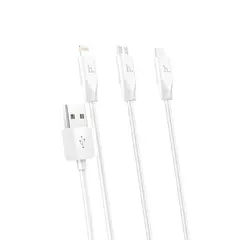 MR3_115406 Кабель combo hoco x1 rapid 3in1 (lightning, micro-usb, type-c), 2.4a 1m білий 