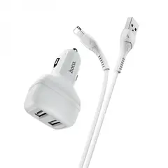 MR3_115610 Авто зарядний пристрій hoco z36 2usb, кабель lightning білий 