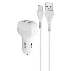 MR3_118323 Авто зарядний пристрій hoco z36 2usb, кабель type-c білий 