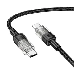 КАБЕЛЬ PD HOCO U129 SPIRIT 60W TRANSPARENT CHARGING DATA CABLE TYPE-C TO TYPE-C 1.2M, ЧОРНИЙ