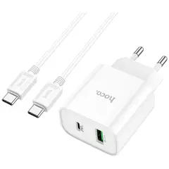 MR3_237224 Мережевий зарядний пристрій hoco c80a (1usb 3a qc3.0, 1 pd type-c 20w), кабель pd type-c to type-c білий HOCO