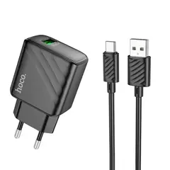 MR4_62051 Мережевий зарядний пристрій hoco cs21a rich single port qc3.0 charger set (type-c), (eu) чорний HOCO