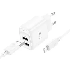 MR4_151546 Мережевий зарядний пристрій hoco c141a smart dual-port charger set 5v, 2.1a, lightning білий HOCO