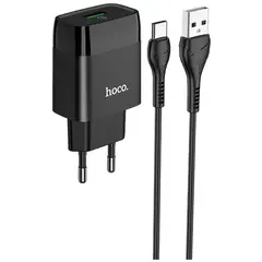 MR3_116423 Мережевий зарядний пристрій hoco c72q glorious qc3.0 18w 1usb, кабель type-c чорний HOCO