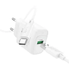 MR4_153028 Мережевий зарядний пристрій hoco c140a smart single port qc3.0 charger set 18w (qc, fcp, afc), type-c cable білий HOCO
