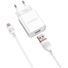 MR3_273350 Мережевий зарядний пристрій borofone ba20a 1usb, кабель micro білий BOROFONE