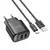 MR4_152124 Мережевий зарядний пристрій hoco c141a smart dual-port charger set 5v, 2.1a, type-c cable, чорний HOCO