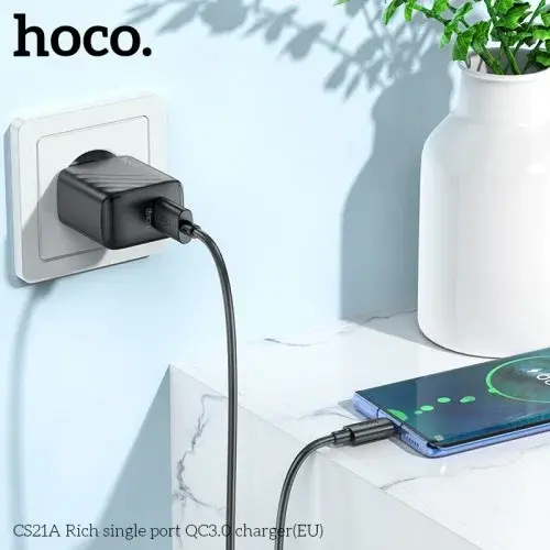 MR4_131813 Мережевий зарядний пристрій hoco cs21a rich single port qc3.0 charger (eu), чорний HOCO