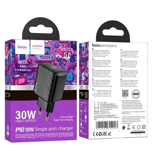 MR4_132446 Мережевий зарядний пристрій hoco cs22a value single port pd30w charger, чорний HOCO