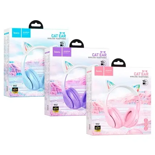 MR4_132470 Навушники накладні hoco w42 cat ears over-ear bt headphones bt5.3 cherry blossom HOCO