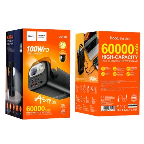 MR4_136322 Зовнішній акумулятор power bank hoco db160 astrum pd100w fully compatible power bank 60000mah, чорний HOCO