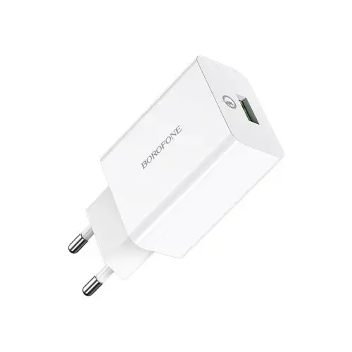 MR4_137584 Мережевий зарядний пристрій borofone ba21a long qc3.0 1usb, 3a, 18w, білий BOROFONE