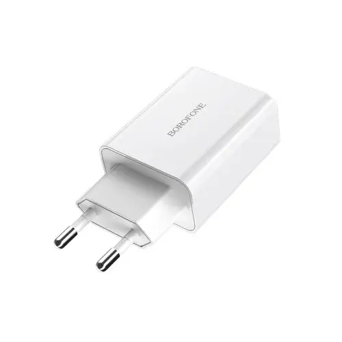 MR4_137584 Мережевий зарядний пристрій borofone ba21a long qc3.0 1usb, 3a, 18w, білий BOROFONE