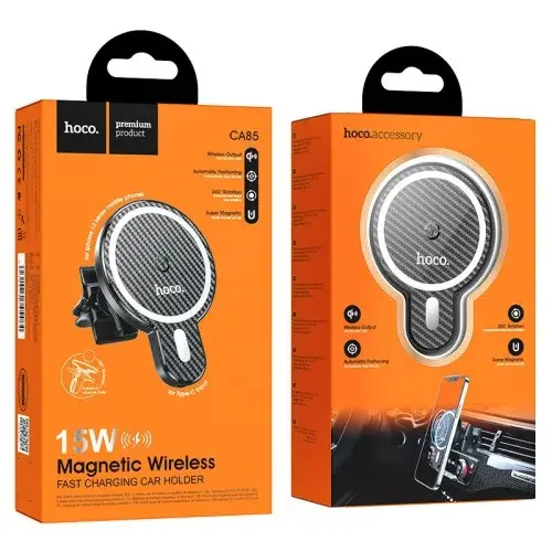 MR4_138109 Автомобільний зарядний пристрій бездротовий hoco ca85 ultra-fast magnetic wireless car holder magsafe 7.5w, 5-15w, чорний HOCO
