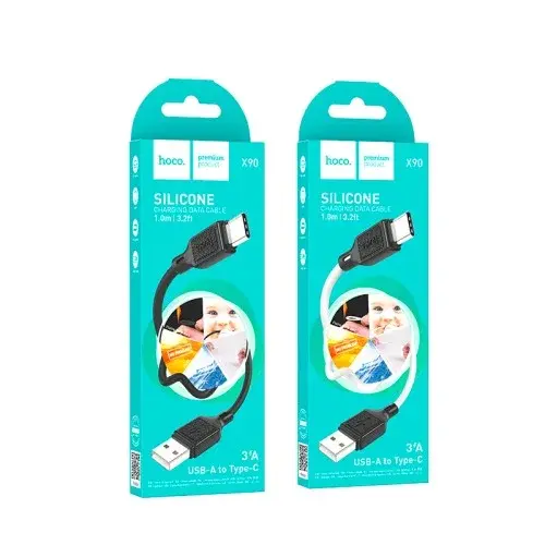MR4_138113 Кабель hoco x90 cool silicone charging data cable для type-c, 3a, 1 m, чорний HOCO