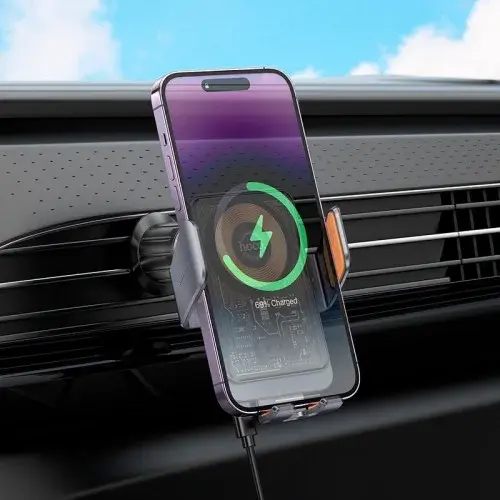 MR4_138117 Автомобільний зарядний пристрій бездротовий hoco hw7 transparent discovery edition wireless fast charging, чорний HOCO