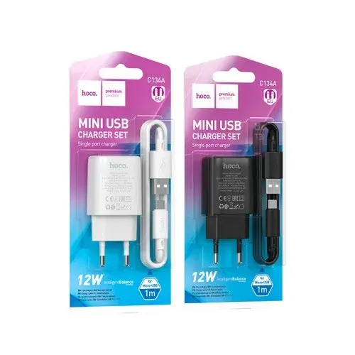 MR4_138124 Мережевий зарядний пристрій hoco c134a solid single-port charger set 2.4a (micro), чорний HOCO