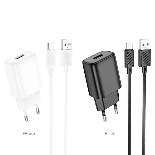 MR4_138125 Мережевий зарядний пристрій hoco c134a solid single-port charger set 2.4a (type-c), чорний HOCO