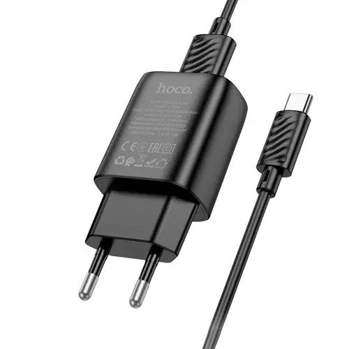 MR4_138125 Мережевий зарядний пристрій hoco c134a solid single-port charger set 2.4a (type-c), чорний HOCO