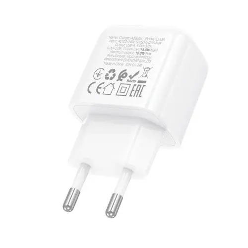 MR4_138130 Мережевий зарядний пристрій hoco cs52a surplus single-port qc3.0 charger, білий HOCO