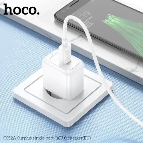 MR4_138130 Мережевий зарядний пристрій hoco cs52a surplus single-port qc3.0 charger, білий HOCO