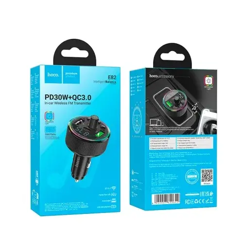 MR4_138645 Fm-трансмітер hoco e82 guerrero, car charger, 2xusb-a, 1xtype-c, pd30w, qc3.0, сірий HOCO