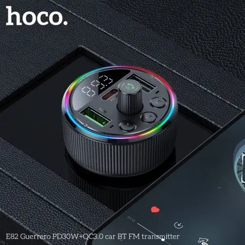 MR4_138645 Fm-трансмітер hoco e82 guerrero, car charger, 2xusb-a, 1xtype-c, pd30w, qc3.0, сірий HOCO
