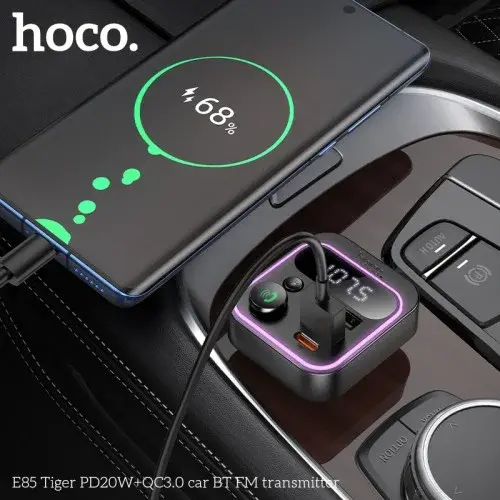 MR4_138655 Fm-трансмітер hoco e85 tiger, car charger, 2xusb-a, 1xtype-c, pd20w, qc3.0, сірий HOCO