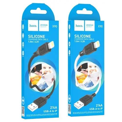 MR4_139101 Кабель hoco x90 cool silicone charging data cable для lightning, 2.4a, 1 m, чорний HOCO