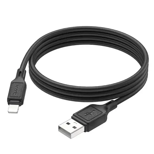 MR4_139101 Кабель hoco x90 cool silicone charging data cable для lightning, 2.4a, 1 m, чорний HOCO