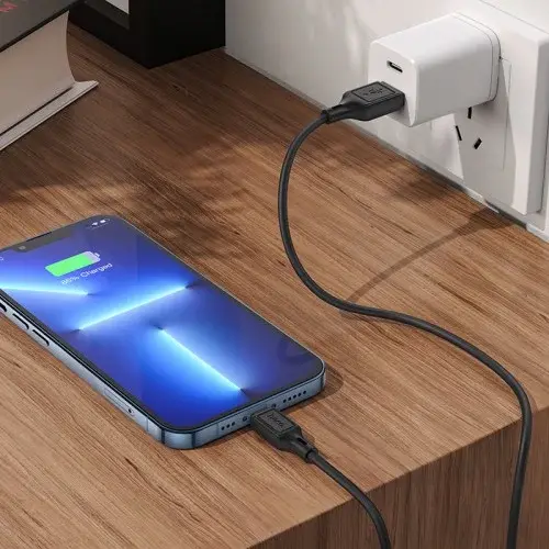 MR4_139101 Кабель hoco x90 cool silicone charging data cable для lightning, 2.4a, 1 m, чорний HOCO