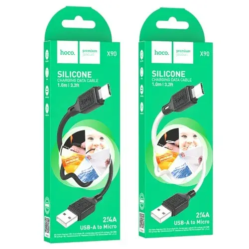 MR4_139102 Кабель hoco x90 cool silicone charging data cable для micro, 2.4a, 1 m, білий HOCO