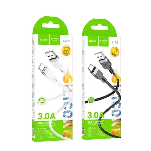 MR4_139640 Кабель hoco x109 energy silicone charging data cable type-c, 3a, 1 m, чорний HOCO