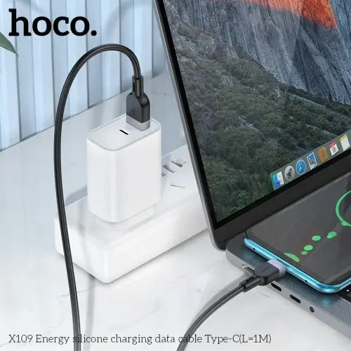 MR4_139640 Кабель hoco x109 energy silicone charging data cable type-c, 3a, 1 m, чорний HOCO