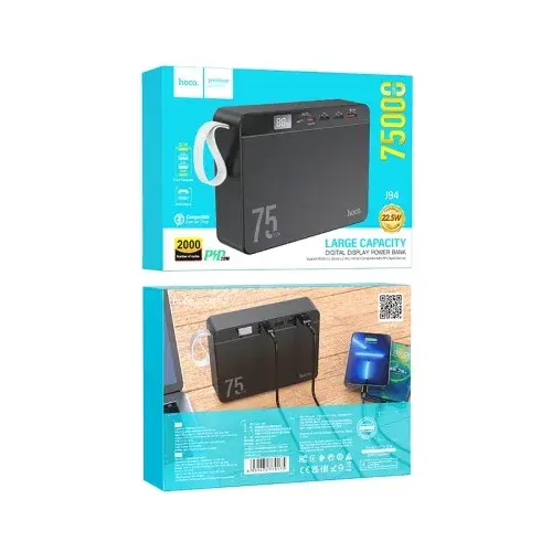 MR4_140491 Зовнішній акумулятор power bank hoco j94 overlord 22.5w fully compatible pd20w, qc, lcd 75000mah, чорний HOCO