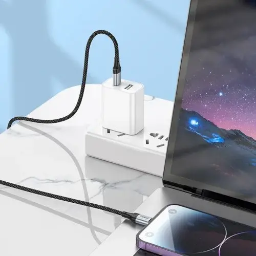 MR4_142090 Кабель pd hoco x102 fresh pd charging data cable lightning 27w, 1 m, чорний HOCO