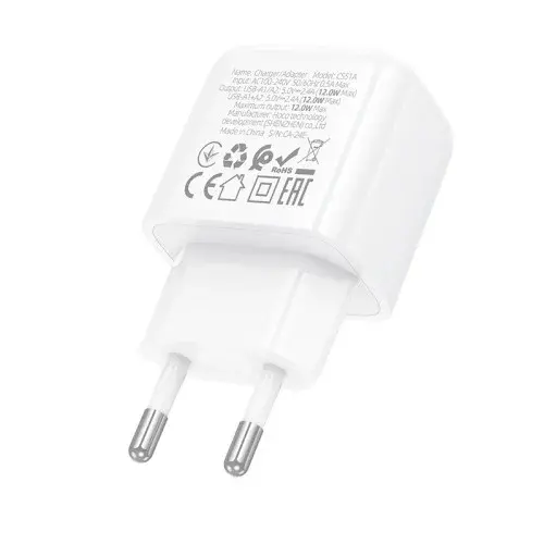 MR4_142091 Мережевий зарядний пристрій hoco cs51a surplus dual-port charger 2usb, 2.4a, білий HOCO