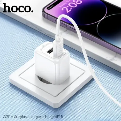 MR4_142091 Мережевий зарядний пристрій hoco cs51a surplus dual-port charger 2usb, 2.4a, білий HOCO