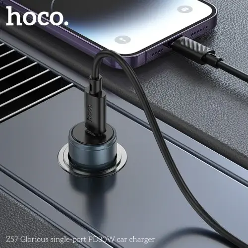 MR4_142606 Автомобільний зарядний пристрій hoco z57 glorious single-port pd30w car charger metal, сірий HOCO