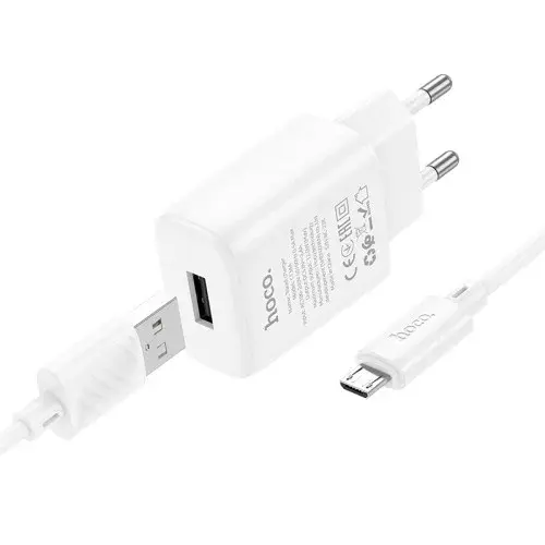 MR4_144018 Мережевий зарядний пристрій hoco c134a solid single-port charger set 2.4a (micro), білий HOCO