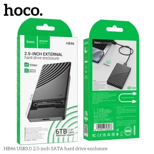 MR4_144030 Корпус для ssd диска hoco hb46 usb3.0 2.5-inch sata hard drive enclosure 6tb чорний HOCO
