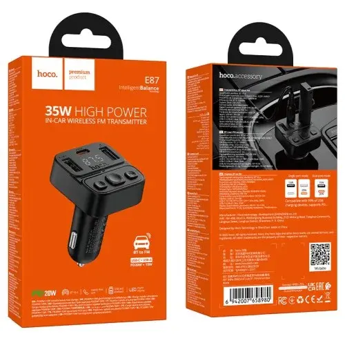 MR4_144436 Fm-трансмітер hoco e87 delta, car charger, 35w, 2xusb-a, 1xtype-c, чорний HOCO
