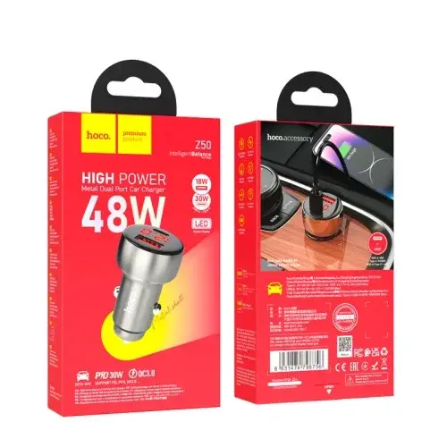 MR4_145268 Автомобільний зарядний пристрій hoco z52 spacious pd38w (1c1a) car charger, чорний HOCO