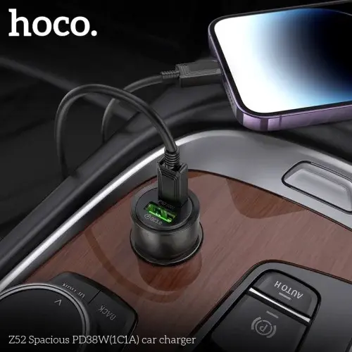 MR4_145268 Автомобільний зарядний пристрій hoco z52 spacious pd38w (1c1a) car charger, чорний HOCO