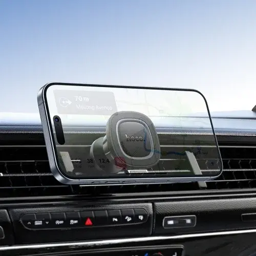 MR4_145283 Автотримач магнітний hoco h72 crown magnetic car holder (вихід повітря), чорний metal, сірий HOCO