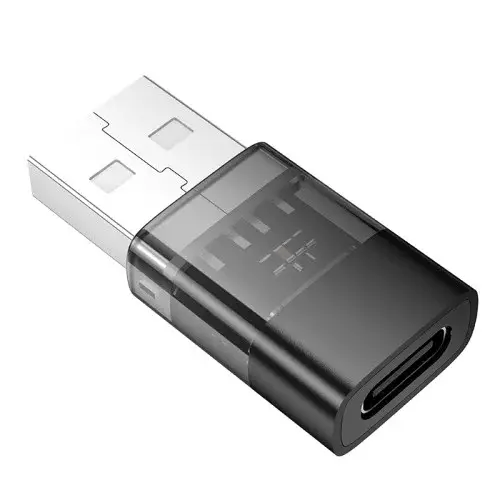 MR4_145613 Перехідник hoco ua36c usb male to c female usb2.0 transparent adapter, чорний HOCO