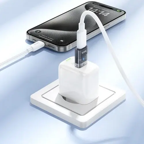 MR4_145613 Перехідник hoco ua36c usb male to c female usb2.0 transparent adapter, чорний HOCO